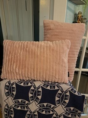 Blush Pink Ribbed Plush Accent Pillow Set